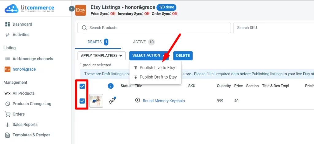 Publish listings to Etsy