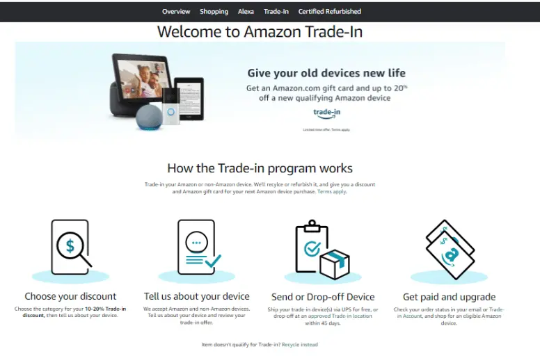 Sell your used electronics on Amazon Trade in to get Amazon gift cards or discounts