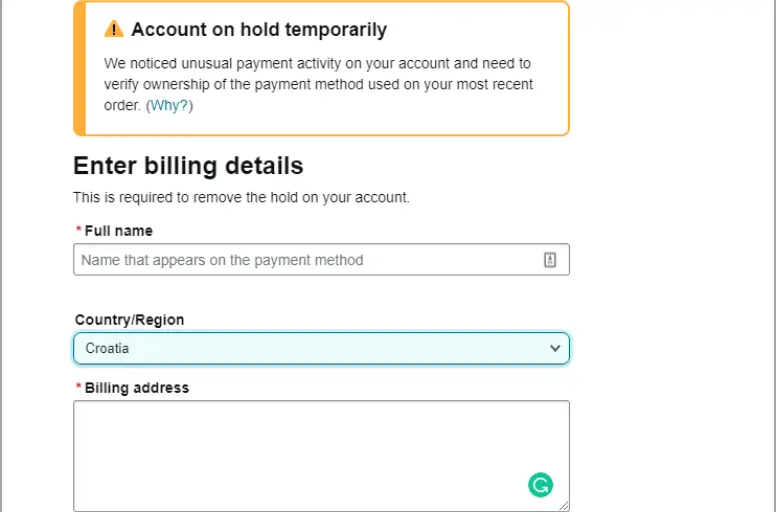 Amazon account on hold can come from unusual payment activity