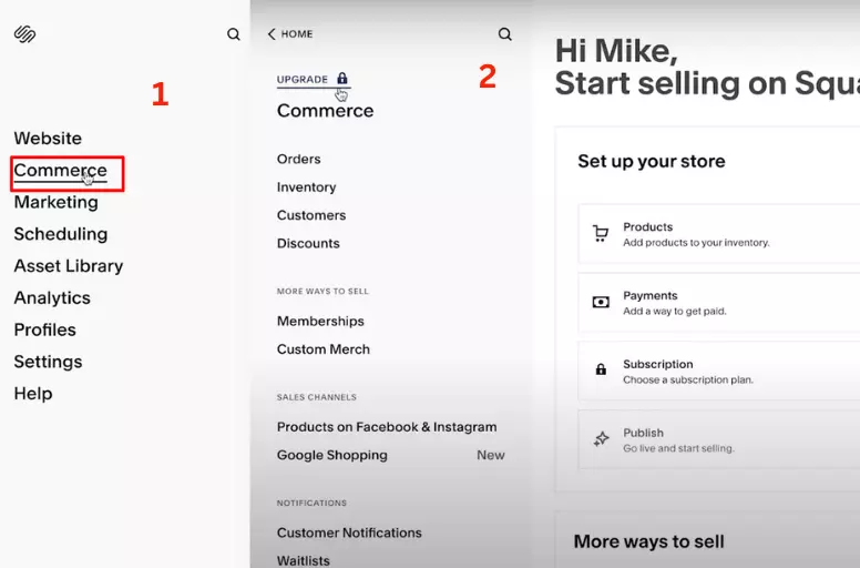 Set up your eCommerce store in the Commerce section