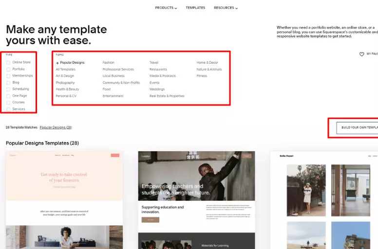 Choose a Squarespace template suitable for your business goal