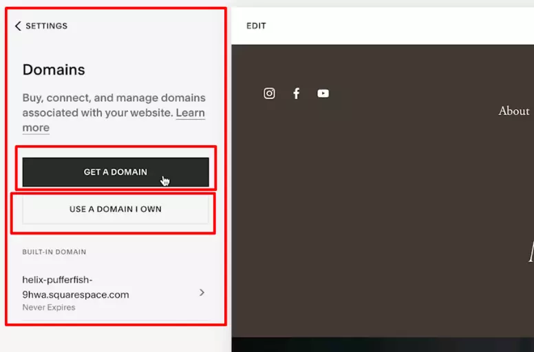 Easily get a new domain in Squarespace or use your own domain