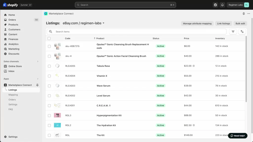 CedCommerce Alternatives10 Shopify Marketplace Connect listing dashboard