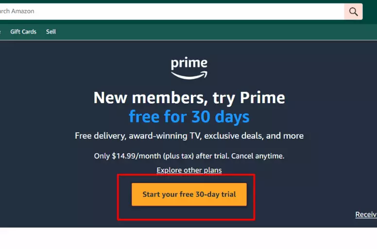 Click on “Start your free 30-day trial” to subscribe to Amazon Prime membership