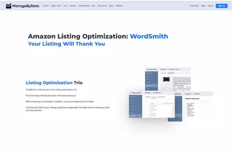 Search, refine keywords, and optimize Amazon listings with the WordSmith listing optimization trio tool