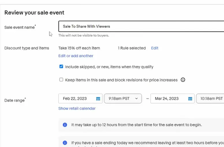 Review the process of how to put an item on sale on ebay