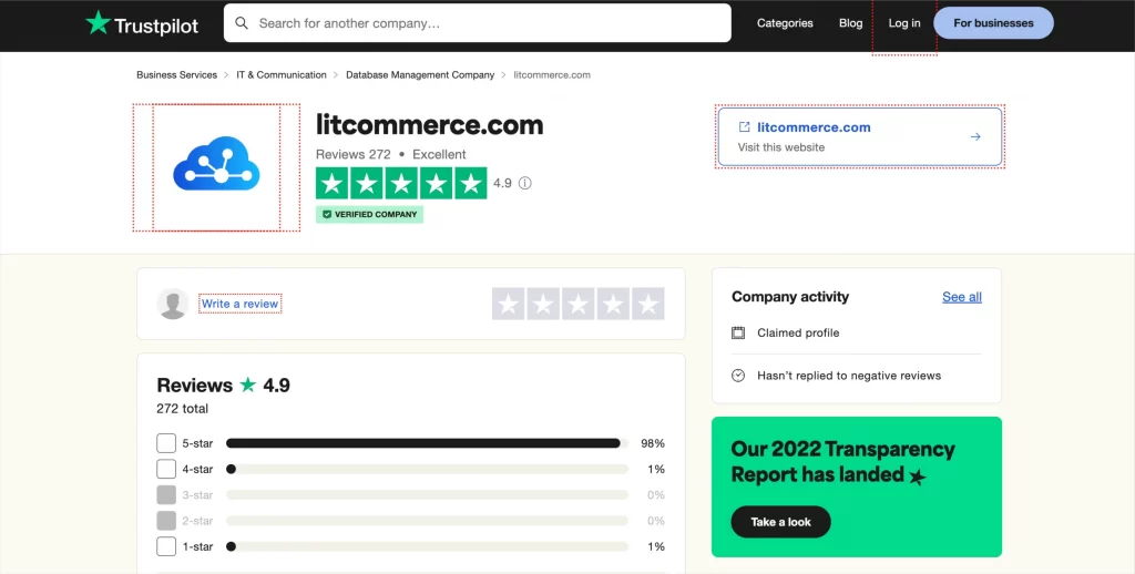 LitCommerce review on Trustpilot 