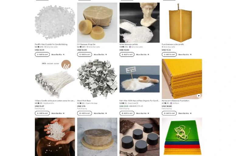 Candle materials on Etsy