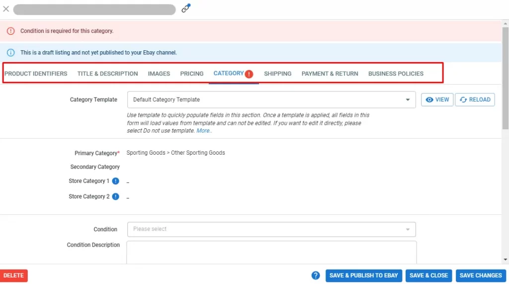 the required fields that you have to fill to list products on eBay