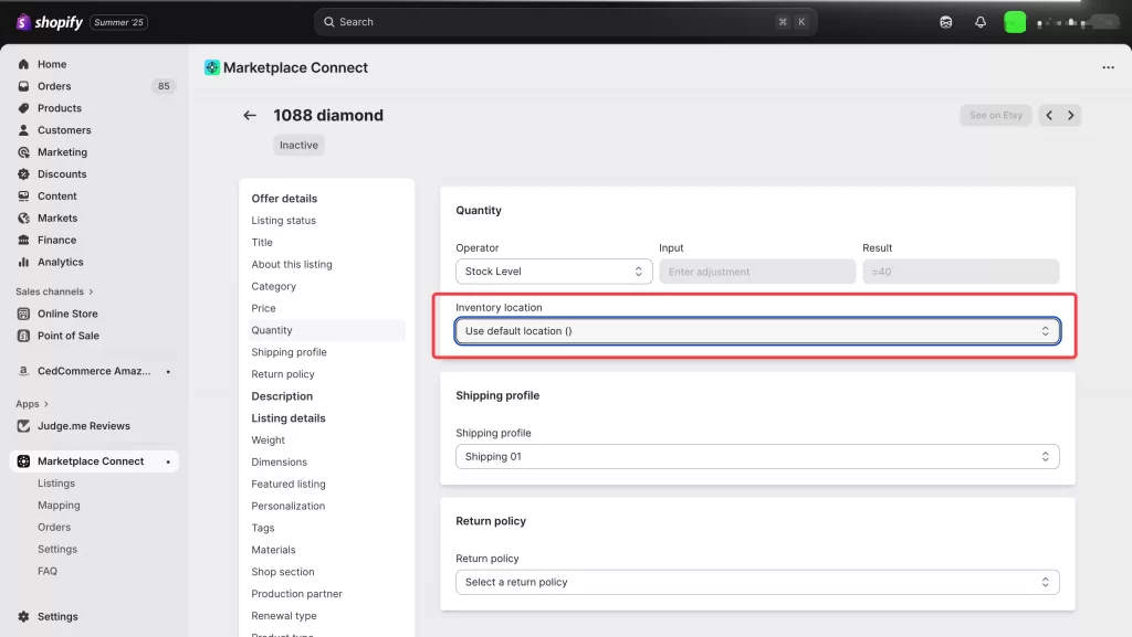 Shopify Marketplace Connect reports