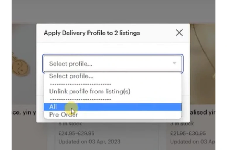 Select Etsy shipping profile