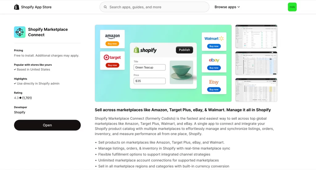 Shopify marketplace connect
