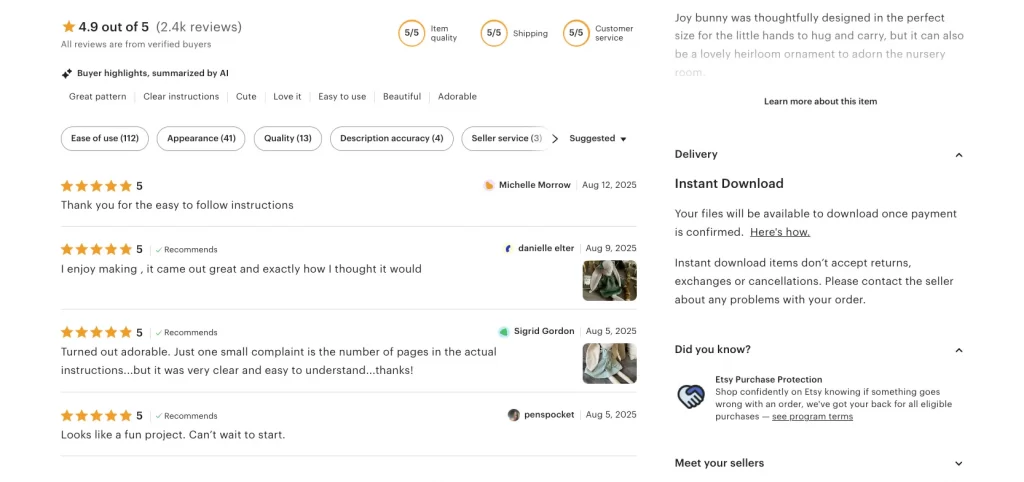 Showcase Etsy Positive Reviews and Testimonials