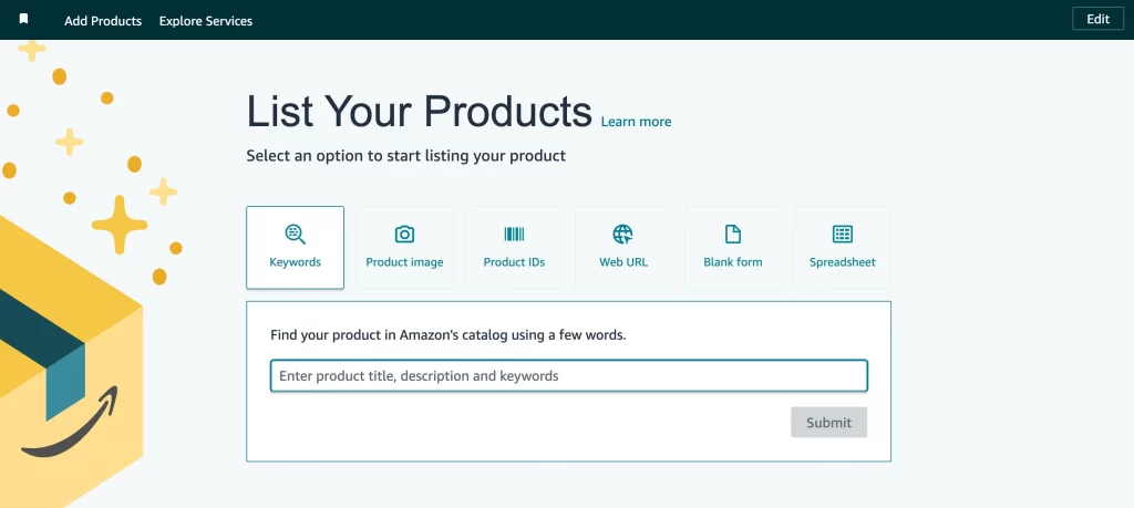 Start selecting options to list your Amazon product