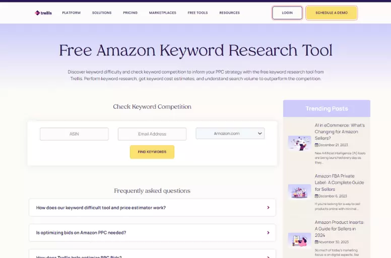 Searching for top-performing Amazon keywords for free with Trellis