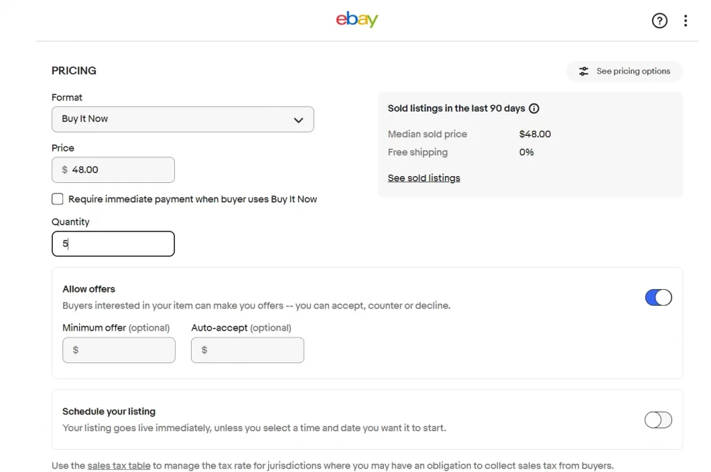 Change the quantity in an eBay listing