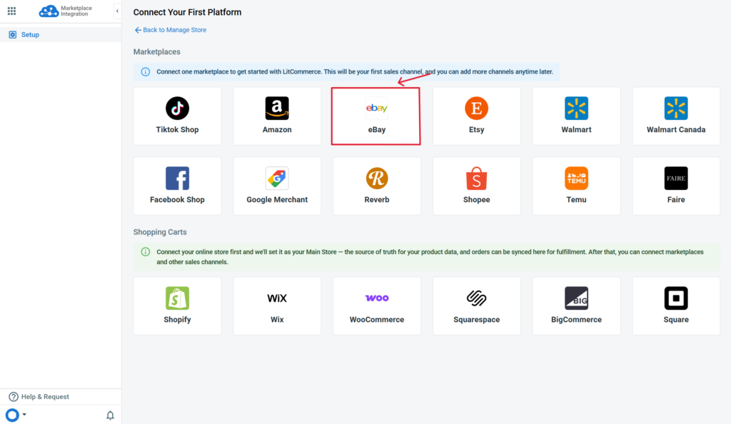 eBay Connecr your fist platform on LitCommerce