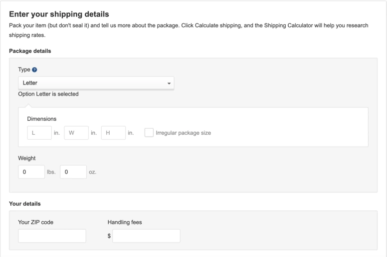 eBay shipping calculator