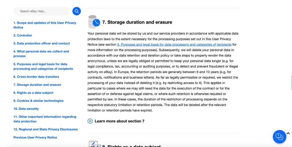 ebay data deletion policy