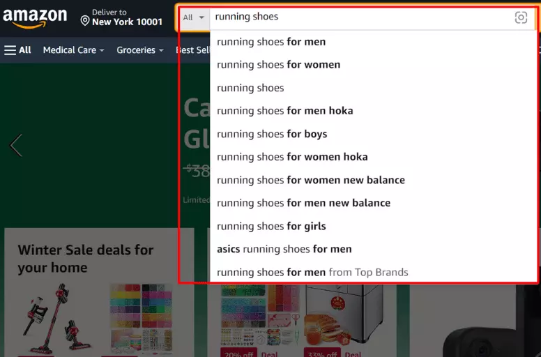 Amazon’s search bar is a free and effective way to research profitable keywords