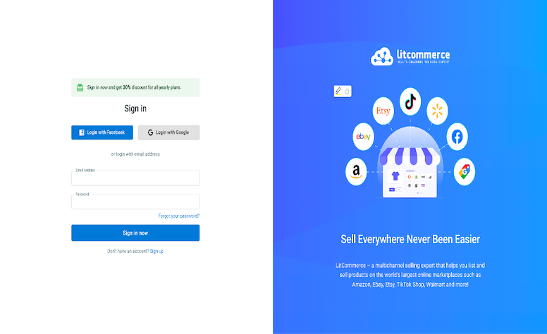 log into LitCommerce app - eBay integration