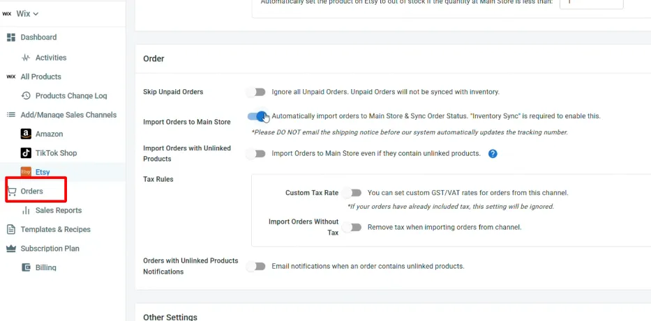 manage wix etsy orders
