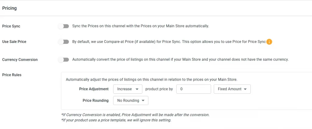 pricing sync