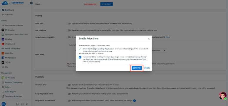 how to integrate with ebay - confirm sync