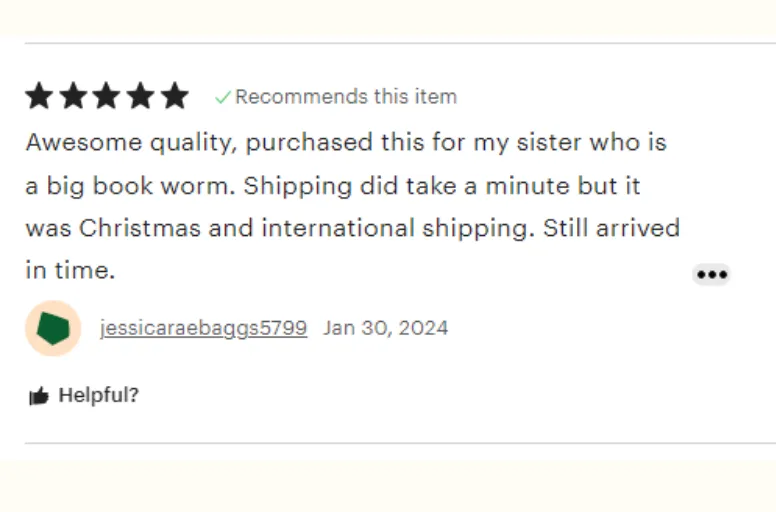 Etsy reviews for shipping in time
