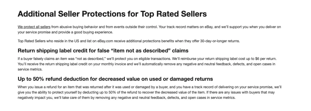 ebay additional seller protections for top rated sellers