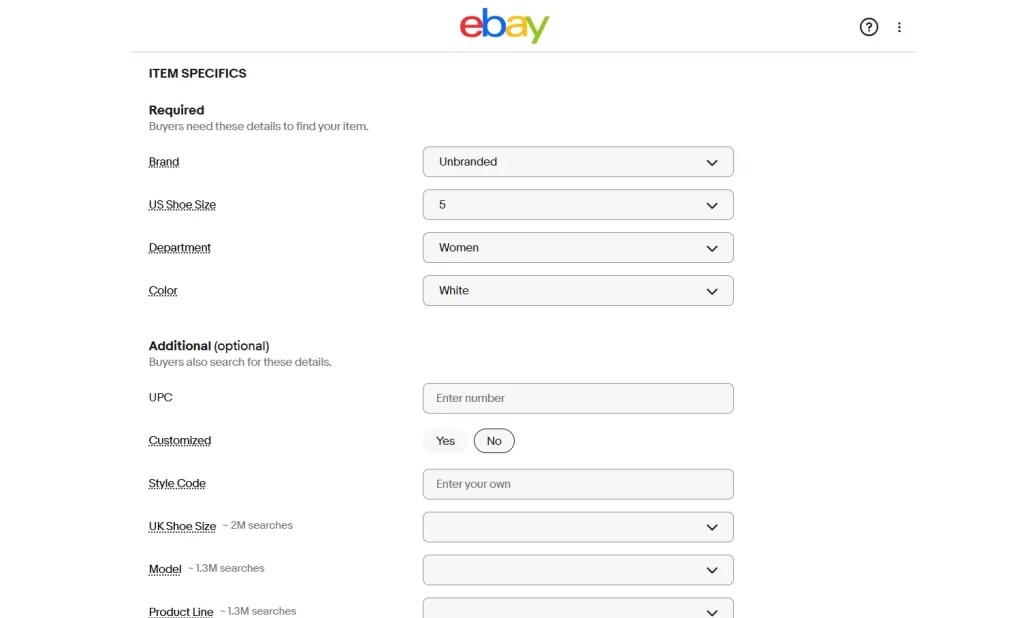  Fill in all item specifics