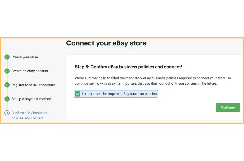 Confirm eBay policies and connect