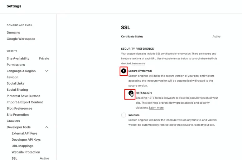 Enable SSL for SEO on Squarespace
