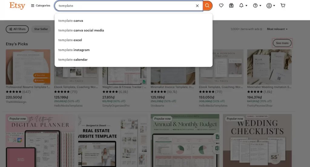 search etsy templates