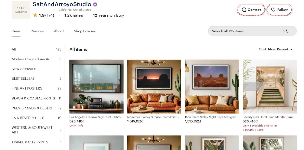 elling printed photos on Etsy