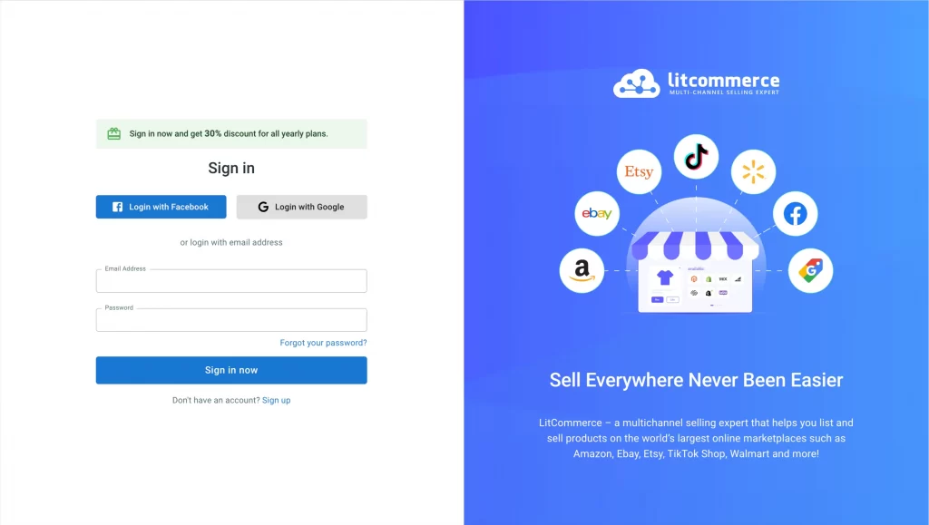 login page of LitCommerce - Squarespace Amazon Integration