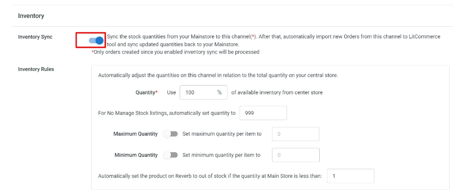 turn on inventory sync - squarespace amazon integration 