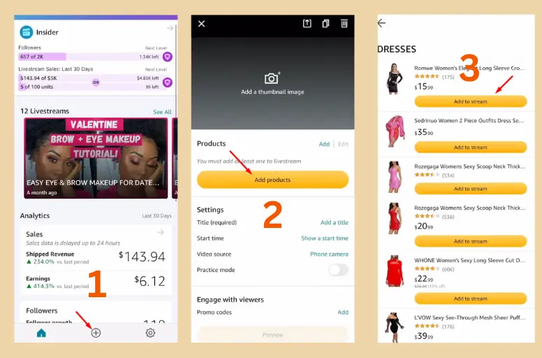 Choose the product you want to include in your Amazon live stream