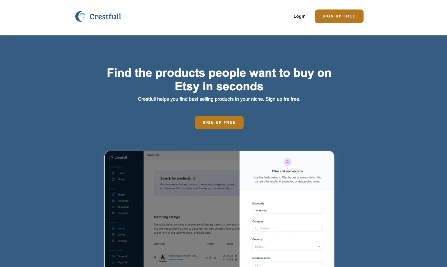 Crestfull Etsy keyword tool