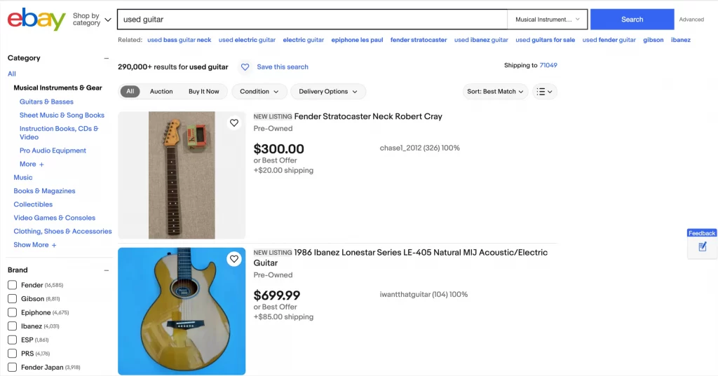 Search for used guitar on eBay and get 290,000 results 