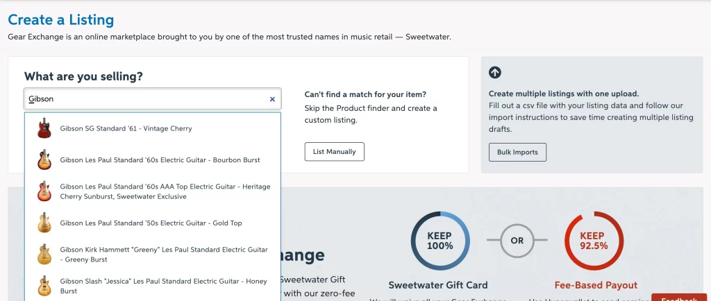 Easily create a listing with Gear Exchange Product Finder