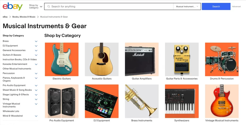 Music Instruments and Gear category on eBay 