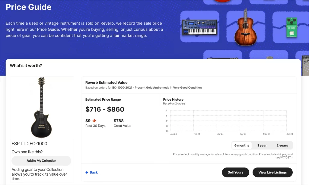 Check current value of your gear with Reverb Price Guide