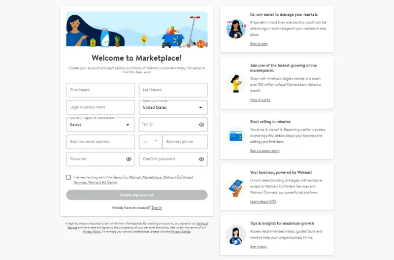 How to sell on Walmart Marketplace - Step 1 Create a Walmart seller account