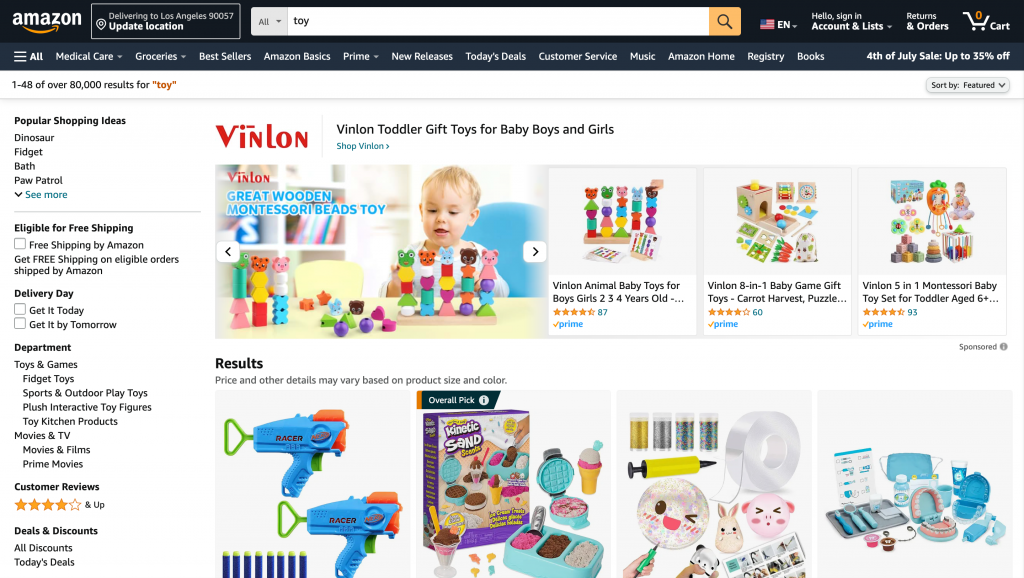 Amazon got 80,000 results for the keyword "toy"