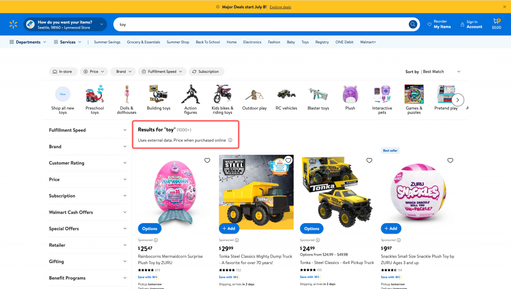 Walmart got only 1,000 results for "toy"