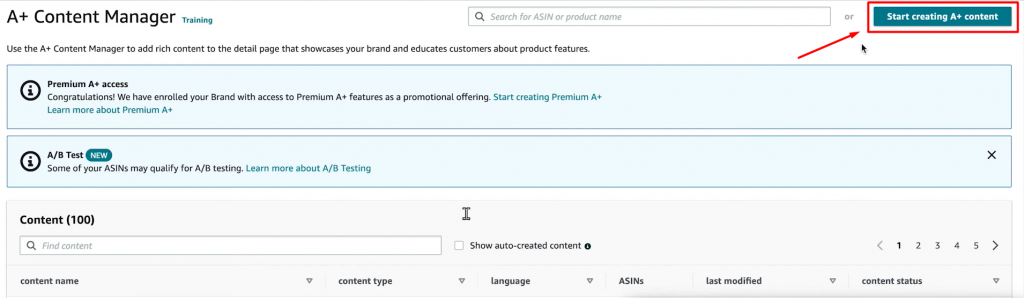 Click Start creating A+ content