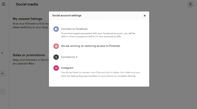 Screenshot 1 link Social accounts etsy