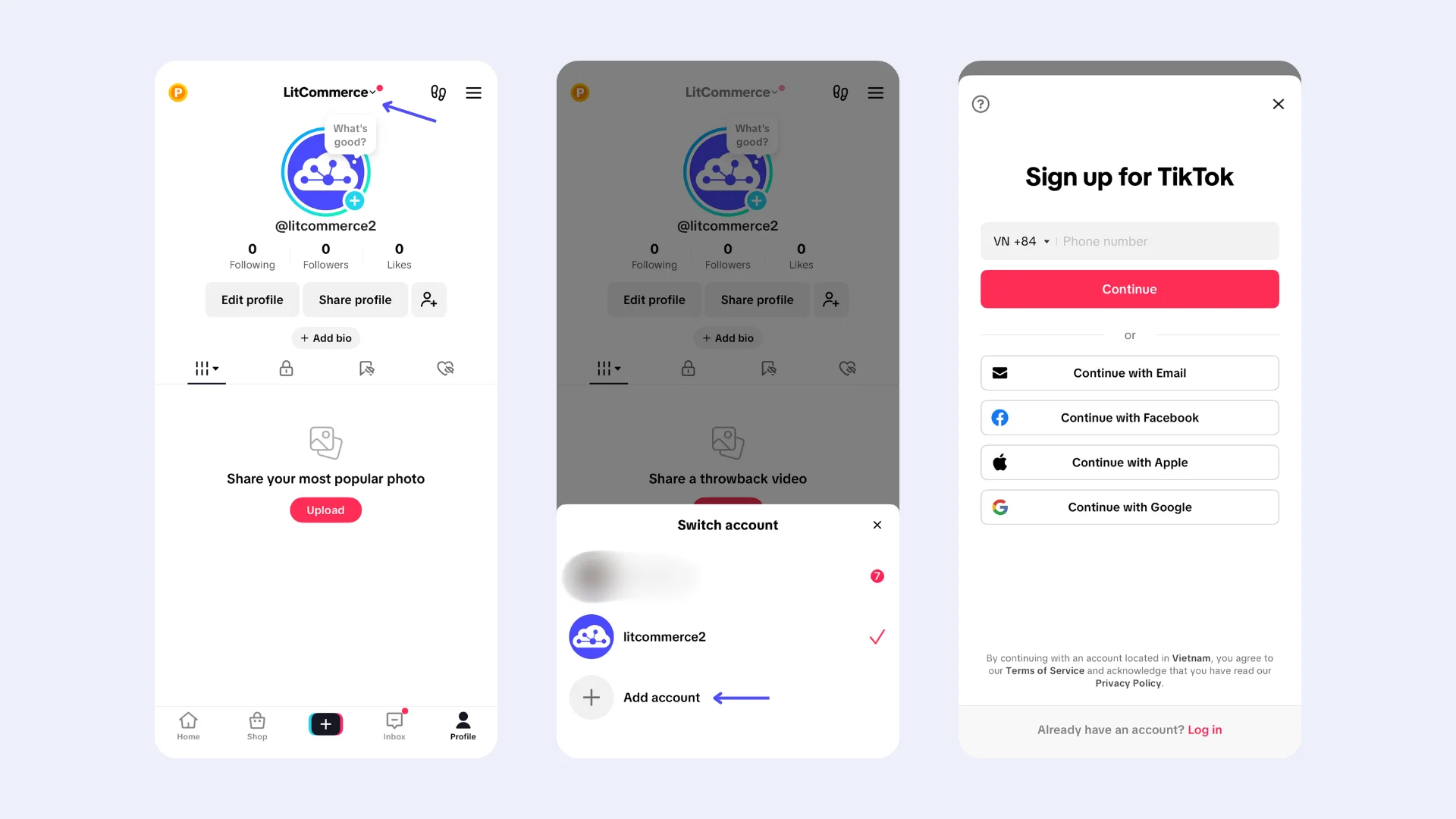 Way to create a new account on tiktok