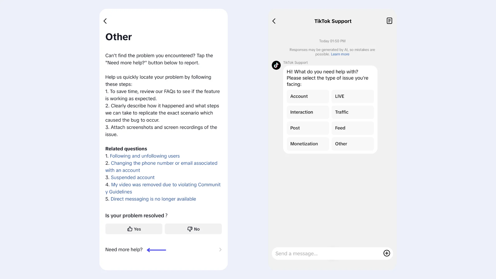 Report a problem on tiktok
